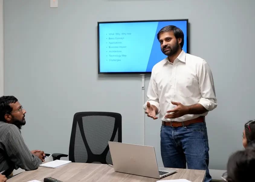 Interns conducting a standup meeting which was a part of the program - MRS Summers Internship Program | MRS Technologies Pakistan