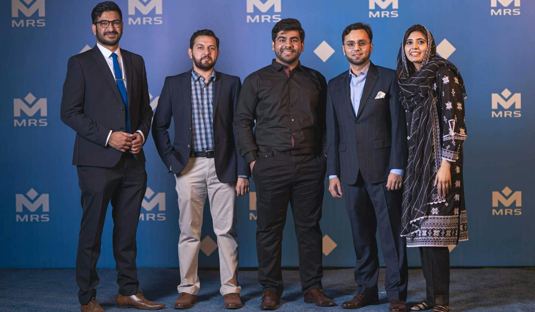 Group photo of all the CxO of the Company, From Left, CEO Manzil Studio - Rafeh Abbasi, CPMO Zain ul Hassan, CTO Umer Farooq, CEO Dr. Mansoor Shaukat, COO Attiya Mansoor | MRS Technologies Pakistan