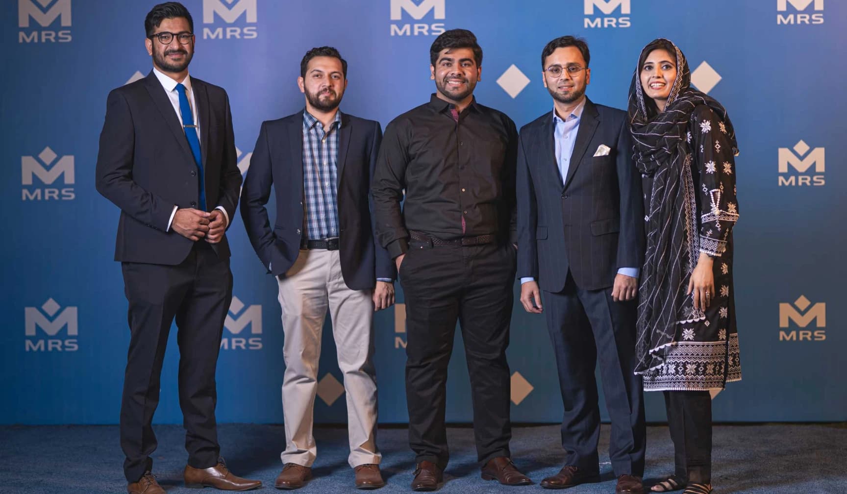 Group photo of all the CxO of the Company, From Left, CEO Manzil Studio - Rafeh Abbasi, CPMO Zain ul Hassan, CTO Umer Farooq, CEO Dr. Mansoor Shaukat, COO Attiya Mansoor | MRS Technologies Pakistan